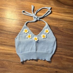 Knit halter crop top with Daisy details